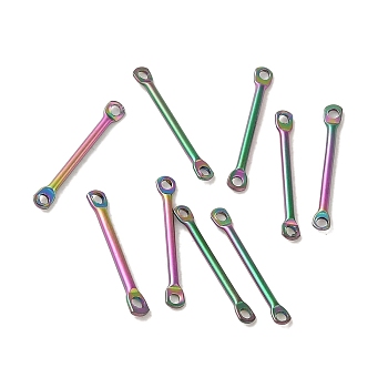 Ion Plating(IP) 304 Stainless Steel Connector Charms, Bar Links, Rainbow Color, 15x2x1mm, Hole: 1mm