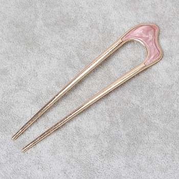 Alloy Enamel Hair Forks, U-shape, Hair Accessories for Women Girl, Pink, 108x25mm