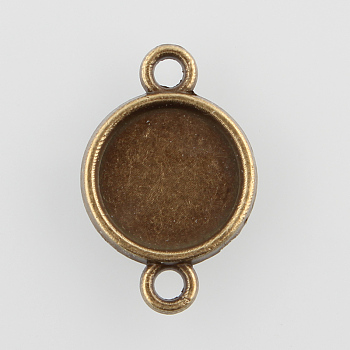 Flat Round Alloy Cabochon Connector Settings, Plain Edge Bezel Cups, Cadmium Free & Nickel Free & Lead Free, Antique Bronze, Tray: 10mm, 19.5x13x2mm, Hole: 2mm