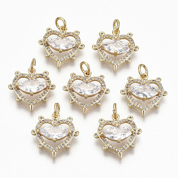 Brass Micro Pave Clear Cubic Zirconia Pendants, Nickel Free, Heart with Horse Eye, Real 18K Gold Plated, 17.5x16.5x4mm, Jump Ring: 5x0.8mm, 3mm inner diameter