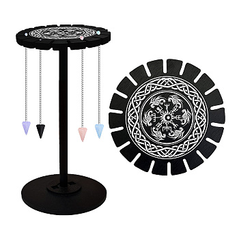 Wooden Wheel, Wooden Display Shelf, Black Holder Stand, Rustic Divination Pendulum Storage Rack, Witch Stuff, Dragon, Wheel: 120x8mm, 2pcs, Studdle: 288x12mm, 1pc