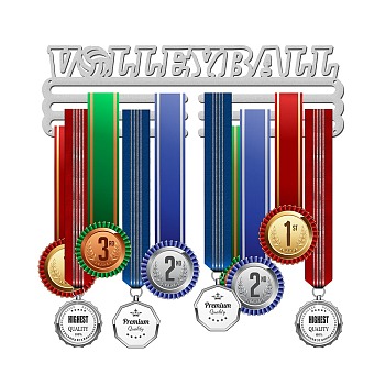 Custom Fashion Iron Medal Hanger Holder Display Wall Rack, with Screws, Word Volleyball, Platinum, 120x400mm