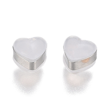 Heart Silicone Ear Nuts, Secure Soft Earring Backs, with Brass Findings, Platinum, 6x6.2x5mm, Hole: 1mm