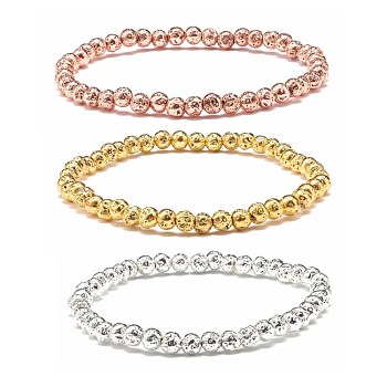 3Pcs 3 Colors Natural Lava Rock Stretch Bracelets Set, Anti Depression and Anxiety Relief Items Gifts for Girl Women, Mixed Color, Bead: 4.5mm, Inner Diameter: 2-1/8 inch(5.5cm)
