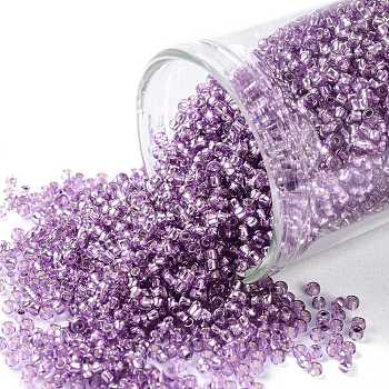 TOHO Round Seed Beads, Japanese Seed Beads, (2219) Silver Lined Light Grape, 15/0, 1.5mm, Hole: 0.7mm, about 3000pcs/10g