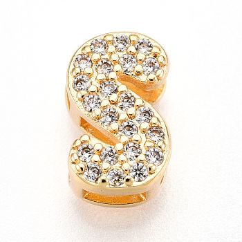 Brass Micro Pave Cubic Zirconia Charms, Letter, Letter S, 10.5x6.5x4.5mm, Hole: 2~3x1.8mm