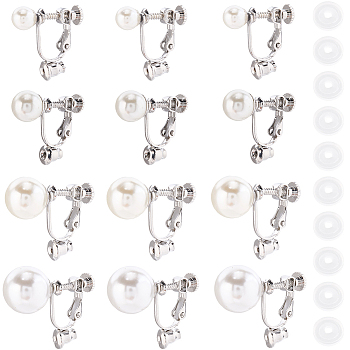 24Pcs 4 Styles 316 Surgical Stainless Steel Clip-on Earring Converters Findings, for Non-Pierced Ears, with ABS Beads and Comfort Silicone Pads, Stainless Steel Color, 19~24x6~12x19.5~26mm, Hole: 1~1.2mm, 6pcs/style
