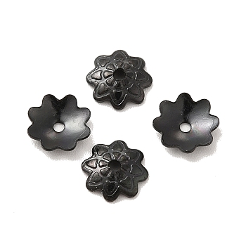 304 Stainless Steel Bead Caps, Flower, Multi-Petal, Electrophoresis Black, 7.5x7x2mm, Hole: 2mm