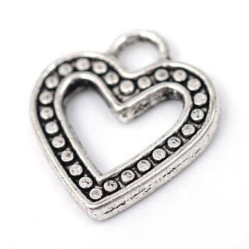 Tibetan Style Alloy Heart Charms, Cadmium Free & Nickel Free & Lead Free, Antique Silver, 14x12.5x1.5mm, Hole: 2.5mm, about 1280pcs/1000g