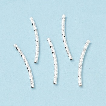 Rack Plating Brass Curved Tube Beads, Cadmium Free & Lead Free, Long-Lasting Plated, Silver, 19~20x1.5mm, Hole: 0.7mm