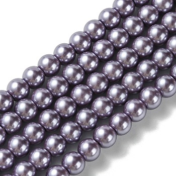 Eco-Friendly Dyed Glass Pearl Round Beads Strands, Grade A, Cotton Cord Threaded, Medium Purple, 6mm, Hole: 0.7~1.1mm, about 72pcs/strand, 15 inch