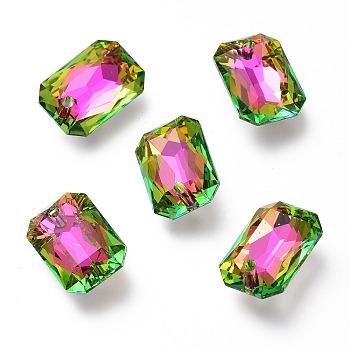 Glass Rhinestone Pendants, Back Plated, Faceted, Octagon Rectangle, Vintage Rose, 16x11x5.5mm, Hole: 1.6mm