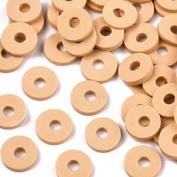 Handmade Polymer Clay Beads, for DIY Jewelry Crafts Supplies, Disc/Flat Round, Heishi Beads, Bisque, 6x1mm, Hole: 2mm, about 1175pcs/50g