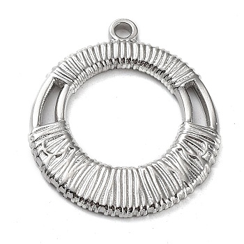 Non-Tarnish 304 Stainless Steel Pendants, Round Ring Charm, Stainless Steel Color, 24x21x2mm, Hole: 1.6mm