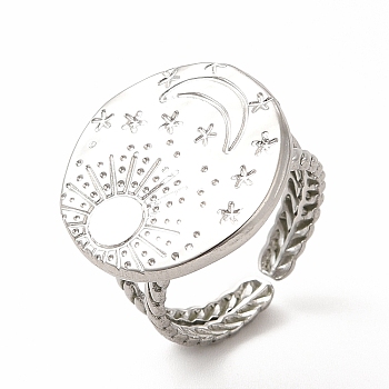 304 Stainless Steel Sun & Moon Planet Open Cuff Ring for Women, Stainless Steel Color, Inner Diameter: 17mm