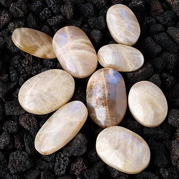 Natural Moonstone Palm Stones for Anxiety Therapy, Oval Thumb Stone, 40~70mm