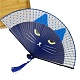 Bambú con estampado de gato y abanico plegable satinado.(WOCR-PW0005-01B-02)-1