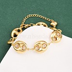 304 Stainless Steel Coffee Bean Link Chain Bracelets, Golden, 7-5/8 inch(19.4cm)(BJEW-D359-14B-G)