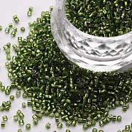 Glass Cylinder Beads, Seed Beads, Silver Lined, Round Hole, Olive Drab, 1.5~2x1~2mm, Hole: 0.8mm, about 80000pcs/bag, about 1pound/bag(SEED-S047-R-013)