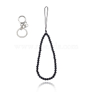 Natural Obsidianand Iron Alloy Lobster Claw Clasp Keychain, with Braided Nylon Thread, 27~27.5cm(HJEW-SW00007-10)