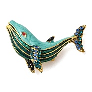 Whale Alloy Colorful Rhinestone Brooch, Sea Animal Enamel Pins, for Backpack Clothes, Dark Turquoise, 42x55.5x17mm(JEWB-R025-06)