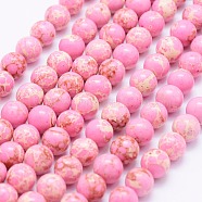 Synthetic Imperial Jasper Beads Strands, Round, Pink, 4mm, Hole: 1mm, about 81~82pcs/strand, 14.5 inch(37cm)(G-F531-4mm-H01)