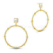 SHEGRACE Brass Stud Earrings, with Shell, Square and Ring, Real 18K Gold Plated, 35mm(JE832A)