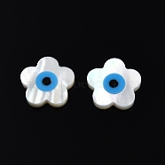 Natural White Shell Beads, with Synthetic Turquoise, Flower, Deep Sky Blue, 12x12.5x2mm, Hole: 0.7mm(SSHEL-N003-139A-01)