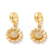 Brass Cubic Zirconia European Dangle Charms, Largr Hole Pendants, Long-Lasting Plated, Real 18K Gold Plated, Flower, Clear, 22.5~23mm, Hole: 5mm, Pendant: 13.5~14x11.5x3mm(X-KK-B037-04G-01)