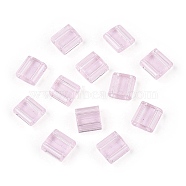2-Hole Glass Seed Beads, Transparent Colours, Rectangle, Pearl Pink, 5x4.5~5.5x2~2.5mm, Hole: 0.5~0.8mm(SEED-T003-01C-10)