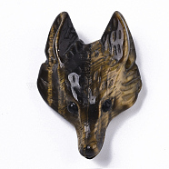 Natural Tiger Eye Pendants, Wolf Head, 37~42x25~30x10~13mm, Hole: 2mm(G-S336-69-06)