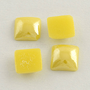 Pearlized Plated Opaque Glass Cabochons, Square, Yellow, 6x6x3mm(PORC-S802-6mm-11)