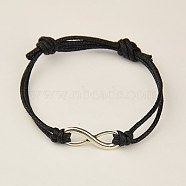 Alloy Infinity Multi-strand Bracelets, with Waxed Cotton Cord, Antique Silver, 40~65mmm(BJEW-JB00781-05)