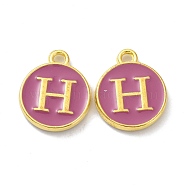 Golden Plated Alloy Enamel Charms, Cadmium Free & Lead Free, Enamelled Sequins, Flamingo, Flat Round with Letter, Letter.H, 14x12x2mm, Hole: 1.4mm(ENAM-XCP0001-13H)