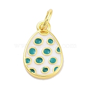 Rack Plating Brass Enamel Charms, with Jump Ring, Long-Lasting Plated, Cadmium Free & Lead Free, Teardrop with Polka Dot Charm, Real 18K Gold Plated, Dark Cyan, 14x9x1.5mm, Hole: 3mm(KK-M293-34G-03)