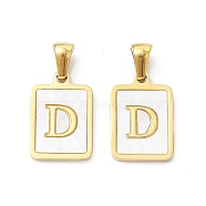 Ion Plating(IP) 304 Stainless Steel Pave Shell Pendants, Rectangle Charm, Real 18K Gold Plated, Letter D, 17.5x12x1.5mm, Hole: 3x5mm(STAS-G327-01G-D)