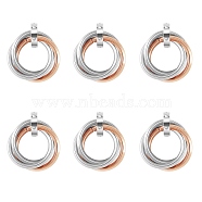 201 Stainless Steel Interlocking Ring Pendants, with Crystal Rhinestone, Rose Gold & Stainless Steel Color, 27mm, 6pcs/box(STAS-SZ0002-61A)