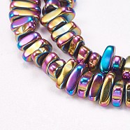 Electroplated Non-magnetic Synthetic Hematite Beads Strands, Nuggets, Multi-color Plated, 4~6x5~12x3mm, Hole: 0.7mm, about 100pcs/strand, 15.7 inch(40cm)(G-P367-G03)