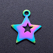 Ion Plating(IP) 201 Stainless Steel Charms, Star, Rainbow Color, 13.5x12x1mm, Hole: 1.5mm(STAS-Q201-JN201)