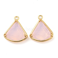 Golden Brass with Glass Pendants, Faceted Fan Charms, Long-Lasting Plated, Pearl Pink, 17x14.5x4.5mm, Hole: 1.5mm(KK-G486-11G-01)