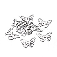 201 Stainless Steel Charms, Laser Cut, Hollow, Butterfly, Stainless Steel Color, 10.5x14.5x0.7mm, Hole: 1mm(STAS-F255-003P)