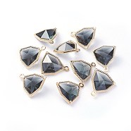 Glass Pendants, with Eco-Friendly Alloy Open Back Berzel Findings, Faceted, Triangle, Light Gold, Gray, 17x14.5x7mm, Hole: 1.2mm(GLAA-A037-F-14KC)