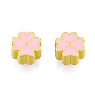 Alloy Enamel European Beads, Large Hole Beads, Matte Style, Clover, Matte Gold Color, 11x11.5x7mm, Hole: 4mm(FIND-G035-65MG)