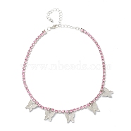 Alloy Rhinestone Cup Chain Necklaces, Butterfly Pendant Necklaces, with Lobster Claw Clasps, Platinum, Light Rose, 12.59 inch(32cm)(NJEW-H217-02P)