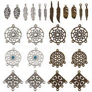 DIY Jewelry Making Finding Kits, Including Alloy Links Connector & Pendant, Rhombus & Flat Round & Woven Net & Leaf, Antique Bronze & Antique Silver, 24~37x5~33.5x1.5~5mm, 144Pcs/box(DIY-SC0020-24)