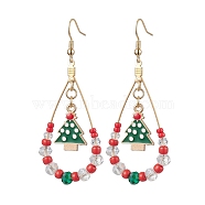 304 Stainless Steel Christmas Tree Dangle Earrings, with Galss and Brass Finding for Women, Colorful, 69x27.5mm(EJEW-TA00455)