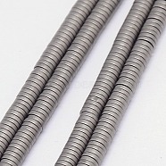 Electroplate Non-magnetic Synthetic Hematite Beads Strands, Frosted, Heishi Beads, Flat Round/Disc, Grade A, Silver Plated, 4x1mm, Hole: 1mm, about 400pcs/strand, 16 inch(G-J164B-4mm-06)