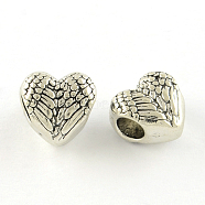 Tibetan Style Alloy European Beads, Heart, Large Hole Beads, Cadmium Free & Lead Free, Antique Silver, 11x11.5x7.5mm, Hole: 4.5mm, about 368pc/1000g(TIBE-Q050-133AS-LF)