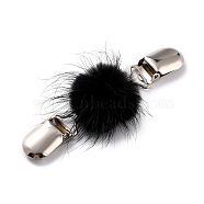 Vintage Alloy Cardigan Clips, with Faux Mink Fur Covered Round Beads, Sweater Collar Clip, Platinum, Black, 110mm(JEWB-B0002-01H)