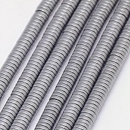 Electroplate Non-magnetic Synthetic Hematite Beads Strands, Frosted, Heishi Beads, Flat Round/Disc, Grade A, Platinum Plated, 2x1mm, Hole: 1mm, about 400pcs/strand, 16 inch(G-J164B-2mm-04)